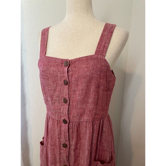 Rachel Zoe Women’s Dress Size 4 Red 100% Linen Button Front Midi Pockets Minimal - Picture 2 of 8